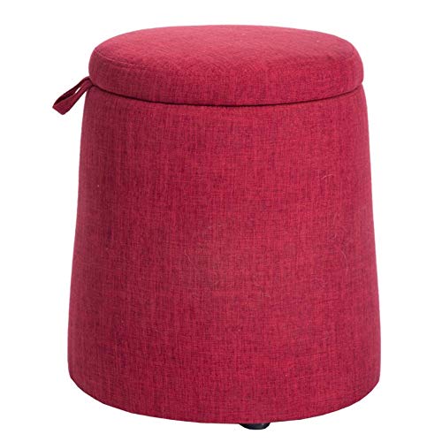 Ottomane Ottoman Fußhocker Runde Leinen Osmanische Lagerung Fuß Hocker Bank Sitz,Spielzeug Organizer Box Fußstütze Wechselschuh Für Zuhause & Büro-rot 42x42x46cm(17x17x18inch) (Rot) von SHABOZ