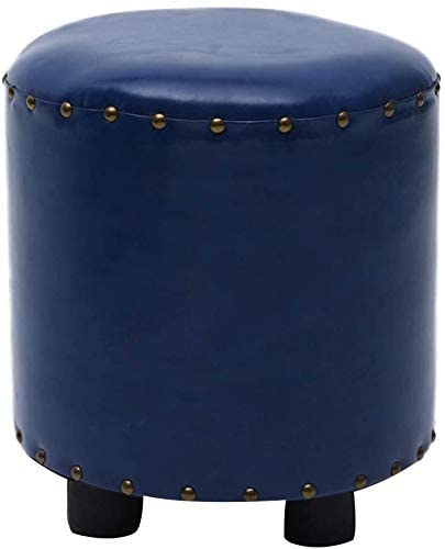 Ottomane Ottomanen Fußhocker einfache Hocker, Fußhocker Sofa Hocker Massivholz Leder Schuhbank Mode Kreativität Runde Ruhehocker Stuhl Wohnzimmer Schlafzimmer, 8 Farben/Orange/32 * 38cm (Blau 3 von SHABOZ