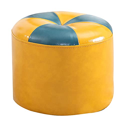 SHABOZ Fußhocker, Fußhocker, handgefertigt, Kunstleder, Fußhocker, rund, Fußhocker, für Erwachsene, Rot (Gelb) von SHABOZ