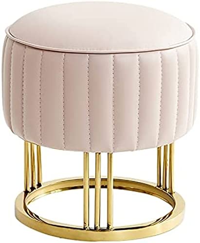 SHABOZ Ottoman-Hocker aus hochwertigem Leder, runde Ottoman-Fußstütze mit goldenem Sockel, bequeme Fußstütze, Ottomane, H, 36 x 36 x 42 cm von SHABOZ