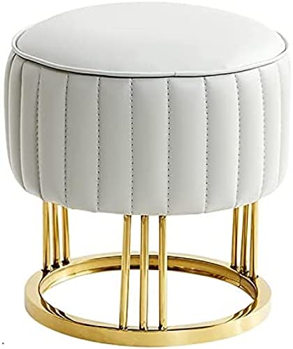 SHABOZ Ottoman-Hocker aus hochwertigem Leder, runde Ottoman-Fußstütze mit goldenem Sockel, bequeme Ottoman-Fußstütze und 36 x 36 x 42 cm (14 x 14 x 17 Zoll) von SHABOZ
