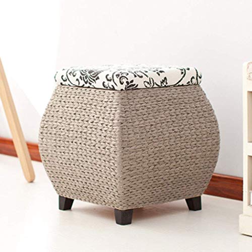 Sitzhocker Ottomans Fußhocker Ottoman Rattan Ottoman mit Stauraum und Ottomane Fußablage Ottoman Foot Hocker Deko Möbel Sitzbank Aufbewahrungbank (Farbe: khaki) (Grau) von SHABOZ