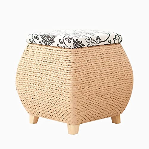 Sitzhocker Taft Fußhocker Ottomane Rattan Ottomane mit Ablagefach und Ottomane Fußablage Ottomane Fußhocker Deko Möbel Sitzbank (Farbe: Khaki) von SHABOZ