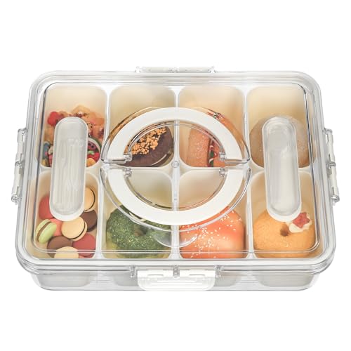 Snackbox mit Fächern, Snackteller mit Fächern und Deckel, Snackschale mit Deckel, Geteilter Snackbox Organizer, Snack Aufbewahrungsbox mit 8 Fächern für Süßigkeiten Gewürz Snacks Obst Nüsse Desserts von SHACHENH
