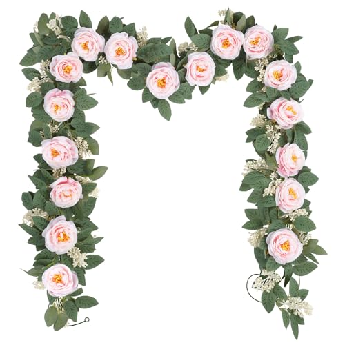 SHACOS 2 Stück/4m Künstliche Blumengirlande Deko Rosa Rosengirlande Hochzeit Seidenblumen Kunstblumen Girlande Rosen Hängende Girlande für Hochzeit, Deko von SHACOS