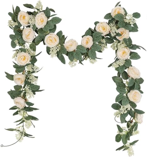 SHACOS 2er Set (4,0 Meter) Künstliche Blumengirlande Hochzeit Rosengirlande Künstlich Rose Vine Girlande Kunstblumen Hängende Girlande für Hochzeit, Dekoration(Champagner) von SHACOS