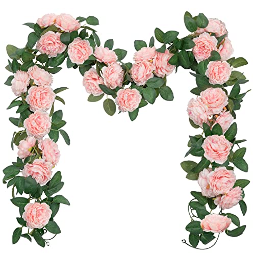 SHACOS 3 Stück (6,0 m) Rosengirlande Rosa Blumengirlande Künstlich Kunstblumen Rose Girlande Vintage Pfingstrosen Girlande Seidenblumen Hängend Rebe für Hochzeit, Party, Garten, Dekor, Weihnachten von SHACOS