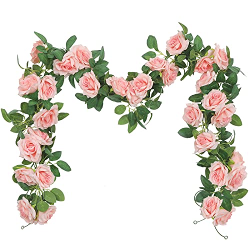 SHACOS 3 Stück Künstliche Blumengirlande Hochzeit 6Meter Rosengirlande Hochzeitsdeko Blumen Girlanden Künstlich Rosen Kunstblumen Hängende Girlande für Hochzeit, Deko (Rosa) von SHACOS