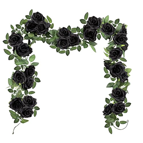 SHACOS 3er Set (6,0Meter) Künstliche Blumengirlande Schwarz Kunstblumen Hängend Rosengirlande Seidenblumen Gefälschte Rose Vine Girlande für Hause, Party, Hochzeit, Garten, Dekoration von SHACOS