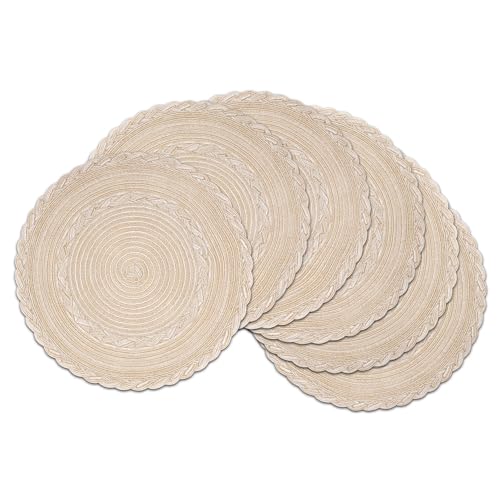 SHACOS 6er Set Runde Platzsets Baumwolle Tischmatten Weihnachten Beige Tischsets Abwaschbar Geflochten Platzdeckchen Hitzebeständig für Esszimmer, Küche, Hochzeit, Party, 38cm von SHACOS