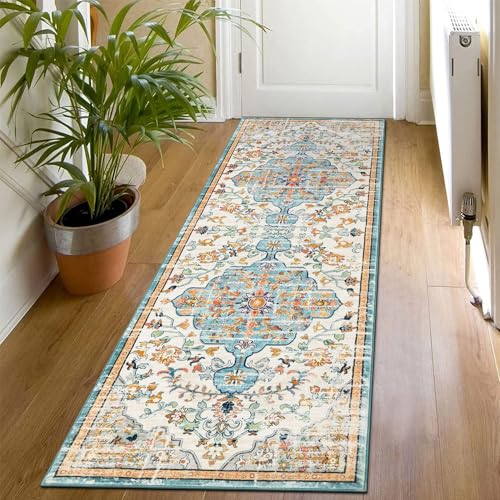 SHACOS Läufer Flur Boho 60x180 cm Teppichläufer rutschfest Kurzflor Flur Teppich Waschbar Läufer Teppich für Flur, Küche, Wohnzimmer, Schlafzimmer, Beige von SHACOS