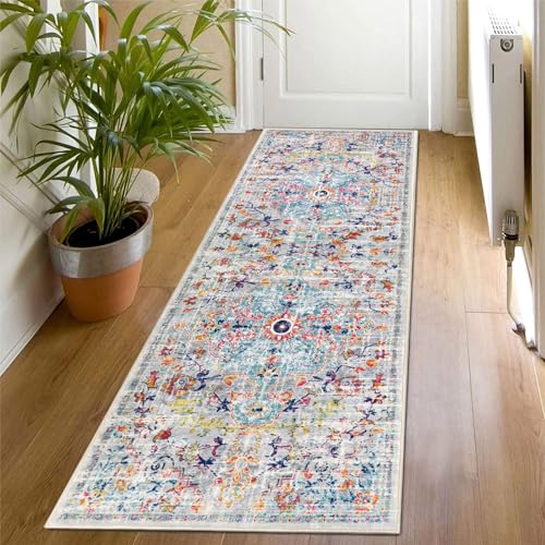 SHACOS Boho Teppich Läufer Flur rutschfest 60 x 180 cm Bunt Teppichläufer Kurzflor Flurläufer Waschbar Küchenteppich Korridor Teppich Läufer für Flur, Küche, Wohnzimmer, Schlafzimmer von SHACOS