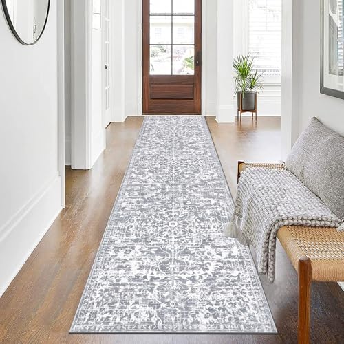SHACOS Boho Teppich Läufer Lang rutschfest 66x213 cm Grau Teppichläufer Flurläufer Lang Küchenteppich Waschbar Langer Teppich Läufer für Flur, Küche, Wohnzimmer, Schlafzimmer von SHACOS