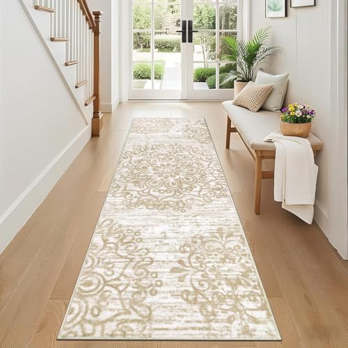 SHACOS Boho Läufer Teppich 60x180 cm Waschbar Teppichläufer rutschfest Flur Teppich Läufer für Eingang, Küche, Schlafzimmer, Wohnzimmer, Beige von SHACOS