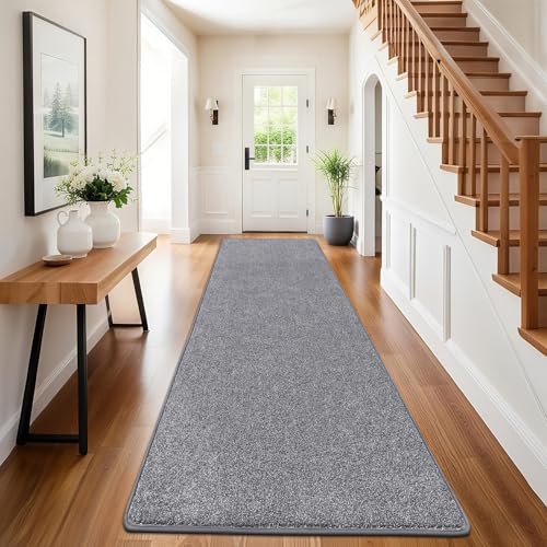 SHACOS Langer Teppich Läufer rutschfest 60x240 cm, Grau, Teppichläufer Flur Modern, Weich, Flurteppich Flurläufer Lang, Küchenteppich Waschbar, Teppich Läufer für Flur, Küche, Wohnzimmer, Eingang von SHACOS