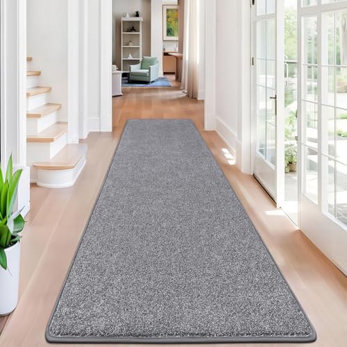 SHACOS Langer Teppich Läufer rutschfest 80x300 cm Grau Teppichläufer Flurläufer Modern Flurteppich Läufer Lang Küchenteppich Waschbar Kurzflor Teppich Läufer für Flur, Küche, Eingang, Wohnzimmer von SHACOS