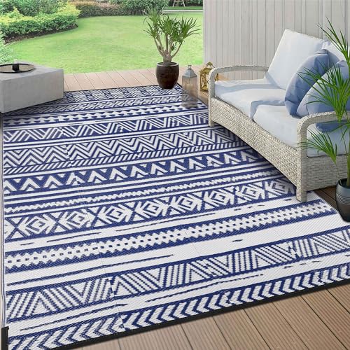 SHACOS Outdoor Teppich Wetterfest 150x240cm Camping Outdoor Kunststoff Außenteppich Balkon Wasserfest Modern Gartenteppich Terrassenteppich Outdoor für Garten - Blau von SHACOS