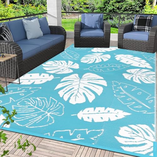 SHACOS Outdoor Teppich Wetterfest 180x270cm Grün Balkon Teppich Wasserdicht Faltbar Gartenteppich Outdoor Picknickdecke Waschbar Groß Campingmatte Kunststoffteppich für Draußen, Innen, Terrassen von SHACOS