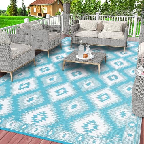 SHACOS Outdoor Teppich Wetterfest Kunststoffteppich für Draußen Picknickdecke Waschbar Groß 180x270cm Gartenteppich Grün Wendbar Campingdecke Faltbar Recycling-Teppich für Terrasse, Balkon, Garten von SHACOS