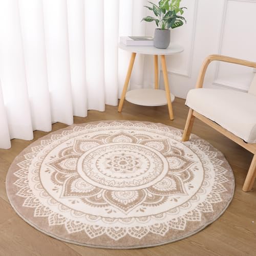 SHACOS Boho Teppich Rund, 120 cm, Kurzflor, Waschbar, Anti Rutsch, Wohnzimmerteppich, Flauschig, Weich, Runder Teppich für Schlafzimmer, Wohnzimmer, Beige SHACOS Boho Teppich Rund, 120 cm, Kurzflor, Waschbar, Anti Rutsch, Wohnzimmerteppich, Flauschig, Weich, Runder Teppich für Schlafzimmer, Wohnzimmer, Beige von SHACOS