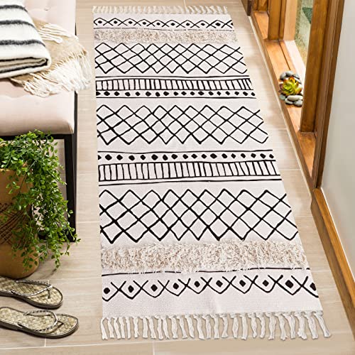 SHACOS Boho Teppich Läufer Beige Baumwollteppich Waschbar Modern Baumwolle 60x90 cm Flur Bettvorleger Schlafzimmer für Wohnzimmer, Küche von SHACOS