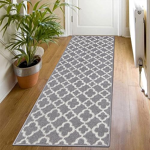 SHACOS Teppich Läufer Flur rutschfest 60 x 180 cm Teppichläufer Flur Grau Flurläufer Lang Waschbar Korridor Teppich Läufer für Flur, Küche, Eingang von SHACOS