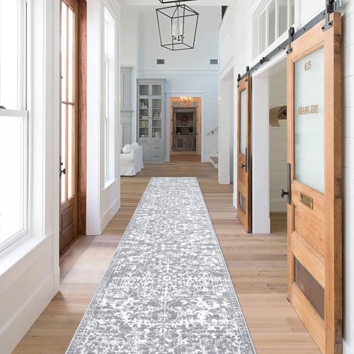 SHACOS Teppich Läufer Flur Lang Rutschfest 60x305 cm Grau Korridor Teppich Läufer Boho Flurläufer Lang Korridor Teppich Flur Läufer Waschbar Kurzflor Teppich Läufer für Schlafzimmer, Wohnzimmer, Küche von SHACOS