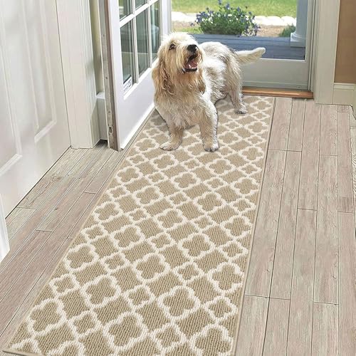 SHACOS Teppich Läufer Flur rutschfest, 60x180 cm, Teppichläufer Flur Beige, Flurläufer Modern, Küchenteppich Waschbar, Teppich Läufer für Flur, Küche, Eingang, Wohnzimmer von SHACOS
