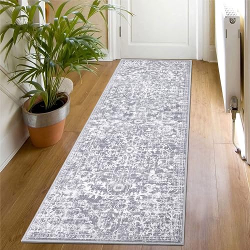 SHACOS Teppich Läufer Grau 50x150 cm rutschfest Weich Flurläufer Küchenteppich Waschbar Korridor Teppichläufer für Flur, Küche, Wohnzimmer, Schlafzimmer von SHACOS