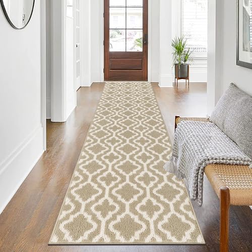 SHACOS Langer Teppich Läufer rutschfest, 60x240 cm, Beige, Teppichläufer Flur Waschbar, Flurläufer Lang Modern, Teppich Läufer für Flur, Eingang, Küche, Wohnzimmer von SHACOS