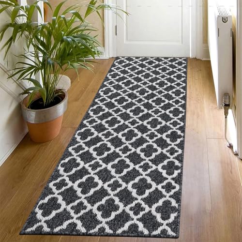 SHACOS Teppich Läufer 50x150 cm, rutschfest, Teppichläufer Flur Waschbar, Flurläufer Modern, Küchenteppich, Teppich Läufer für Flur, Küche, Eingang, Schwarz von SHACOS