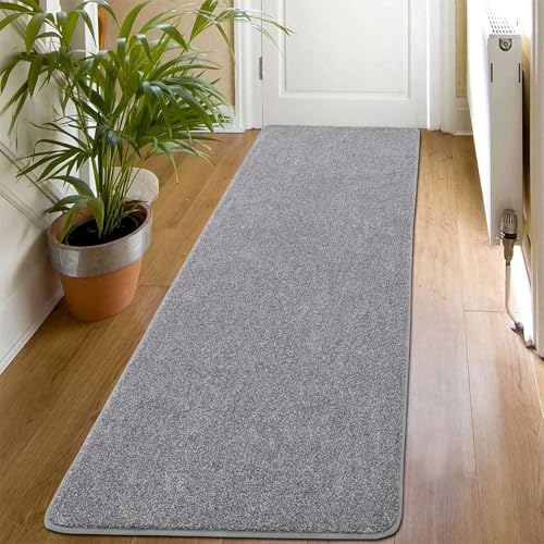 SHACOS Teppich Läufer rutschfest 50x150 cm Kurzflor Teppichläufer Flur Weich Flurläufer Modern Küchenteppich Waschbar Bettvorleger Teppich Läufer für Flur, Küche, Eingang, Schlafzimmer, Grau von SHACOS