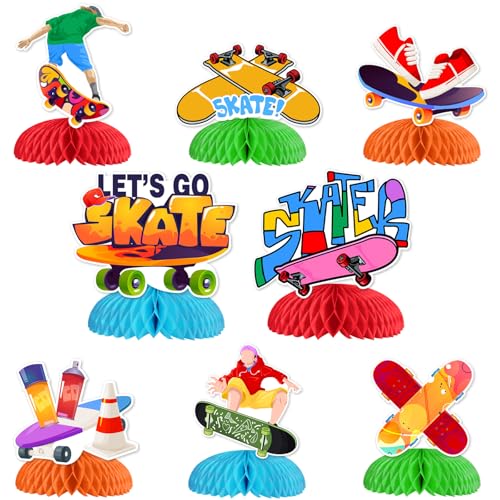 SHADOAMP 8 Stück Skateboard-Themen-Waben-Mittelstück, Skateboard-Party-Dekorationen, Extremsport-Themenparty, Tischdekorationen für Skateboarding, Skateboarder, Geburtstag, Babyparty, Partyzubehör SHADOAMP 8 Stück Skateboard-Themen-Waben-Mittelstück, Skateboard-Party-Dekorationen, Extremsport-Themenparty, Tischdekorationen für Skateboarding, Skateboarder, Geburtstag, Babyparty, Partyzubehör von SHADOAMP