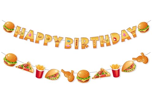 SHADOAMP Fast Food Geburtstag Party Dekoration Happy Birthday Banner Fast Food Hamburger Girlande DIY Erforderlich Handwerk für Französisch Junk Food Party Dekoration von SHADOAMP