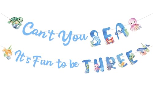 SHADOAMP "Under the Sea 3rd Birthday Decorations It's Fun to Be Three Banner Garland DIY Craft for Under the Sea 3rd Year Old Birthday Ocean Theme Party Decorations von SHADOAMP