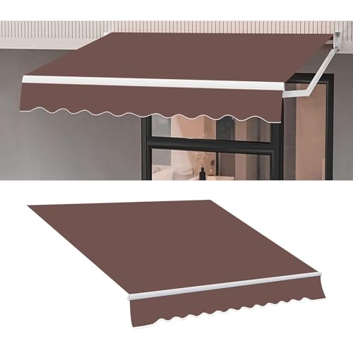 Einziehbar Terrasse Markise Schattenstoff Ersatz Wasserdicht Sonnenschutz Terrassenüberdachung 280g Polyester Sonnenschutz-Segeltuch mit Volant für Deck Hof Strand(Size:3x1.5m,Color:Brown) von SHAFAFVN