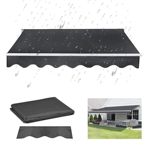 Einziehbar Terrasse Markise Sonnenschutzabdeckung 100% 280g Ployester Sonnenschutzdach Ersatzstoff Obere Abdeckung Draussen Wasserfest Baldachin-leinwand mit Volant(Size:3x1.5m,Color:Grau) von SHAFAFVN