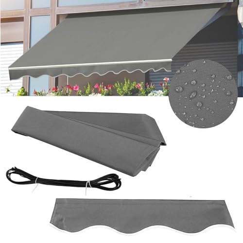 Handbuch Einziehbar Fenster Markise Ersatzstoff Wasserfest Polyester Obere Abdeckung des Sonnenschutzdachs Ersatzleinwand mit Volant (ohne Rahmen)(Size:3x2.5m,Color:Grau) von SHAFAFVN