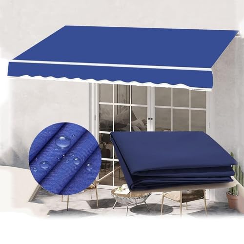 SHAFAFVN Handbuch Einziehbar Markisenabdeckung Sonnenschutzabdeckung Draussen Tür Fenster Markisenstoff Ersatz 280g/m² Winddichter Regenschutz Polyester Baldachinstoff(Size:5x3m,Color:Blue) von SHAFAFVN