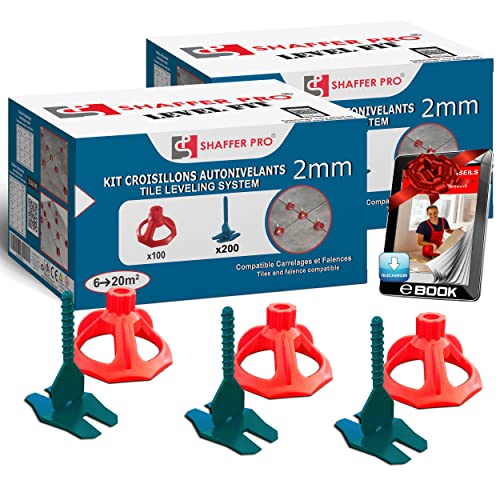 Fliesen Nivelliersystem I 200 zughauben + 400 gewindelaschen 2mm I SHAFFER PRO I Fliesenverlegehilfe-Set | Fliesen 3mm -19mm | Keile für bodenfliesen | verlegehilfe | nivelierset wand fugenbreite von SHAFFER PRO