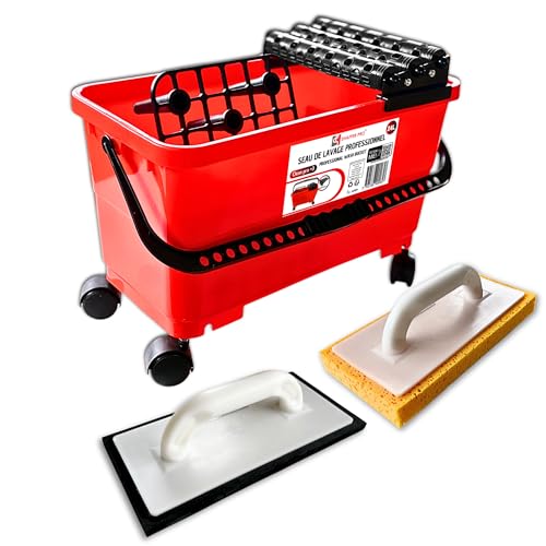 Pro Shaffer Fugenset - Clean Pro+ Eimer 24 Liter (3 Rollen) + Fugenbrett + Putzbrett - Komplett-Set für perfekte Fugen Boden & Wand - Profi & Heimwerker von SHAFFER PRO