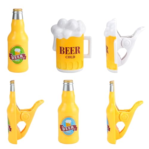 6 Handtuchklammern für Strandliegen, SHAIDOJIO Cartoon Bier Handtuch Klammern Winddicht Strandtuch Clips, Niedlich Wäscheklammern, Kunststoff Strandtuch Klammern für Strand Garten Pool Liegestuhl von SHAIDOJIO