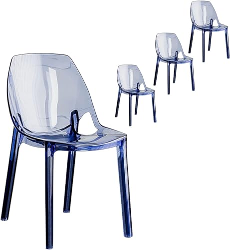 SHAIRMB 4 Stück Stühle aus klarem Acryl, Stapelbarer Ghost-Stil, Moderner Stuhl, Minimalistisches Design Freizeit-Acryl, Esszimmerstuhl, Lounge Creative Kunststoff-Kristall,Blau,4pcs von SHAIRMB