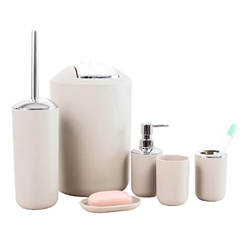 6-teiliges Badezimmer-Set, Badezimmer-Zubehör-Set, mit Lotionspender, Mülleimer, Seifenschale, Klobürste, Zahnbürsten-Halter und Zahnputzbecher,Apricot von SHAIRMB