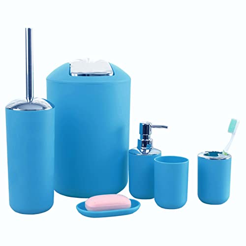 6-teiliges Badezimmer-Set, Badezimmer-Zubehör-Set, mit Lotionspender, Mülleimer, Seifenschale, Klobürste, Zahnbürsten-Halter und Zahnputzbecher,Blau von SHAIRMB