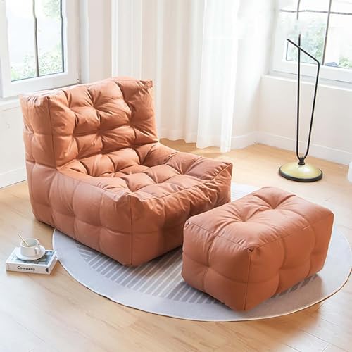 SHAIRMB Faules Sofa, Sitzsack mit Fußhocker, Wasserdicht Mikrofaser-Tech-Tuch Kunstleder Sitzsackstuhl mit hoher Rückenlehne Bett-Liege-Couch für drinnen und draußen,Braun von SHAIRMB