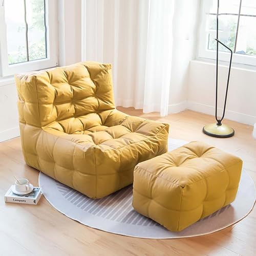 SHAIRMB Faules Sofa, Sitzsack mit Fußhocker, Wasserdicht Mikrofaser-Tech-Tuch Kunstleder Sitzsackstuhl mit hoher Rückenlehne Bett-Liege-Couch für drinnen und draußen,Gelb von SHAIRMB