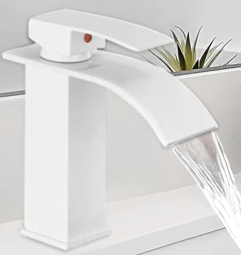 Shaiverr, Einhebelmischer für Waschbecken, Wasserfall, Weiß, glänzend, Stil und Qualität aus Edelstahl 304, für Ihren Badezimmerschrank, Messingverbindungen, einfache Montage Shaiverr, Einhebelmischer für Waschbecken, Wasserfall, Weiß, glänzend, Stil und Qualität aus Edelstahl 304, für Ihren Badezimmerschrank, Messingverbindungen, einfache Montage von SHAIVERR