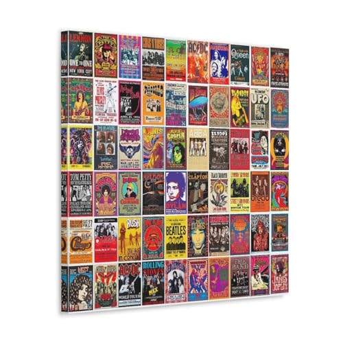 SHAMWZ Vintage 60s Rock Band Posters, Collage of Retro Concert Album Covers from The 70s, 80s And 90s Wandkunst Bilddruck Moderne Familienzimmer Dekor 24x24inch(60x60cm) von SHAMWZ