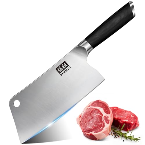 SHAN ZU Küchenmesser, 18 cm Hackmesser mit Loch, Scharfes Kochmesser Gemüseschneider Japanisches Küchenmesser aus Kohlenstoffreichem Edelstahl mit Pakkaholzgriff von SHAN ZU